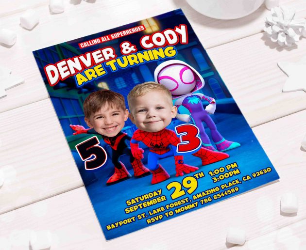 Spiderman Birthday Invitation with photo, custom photo - Image 4