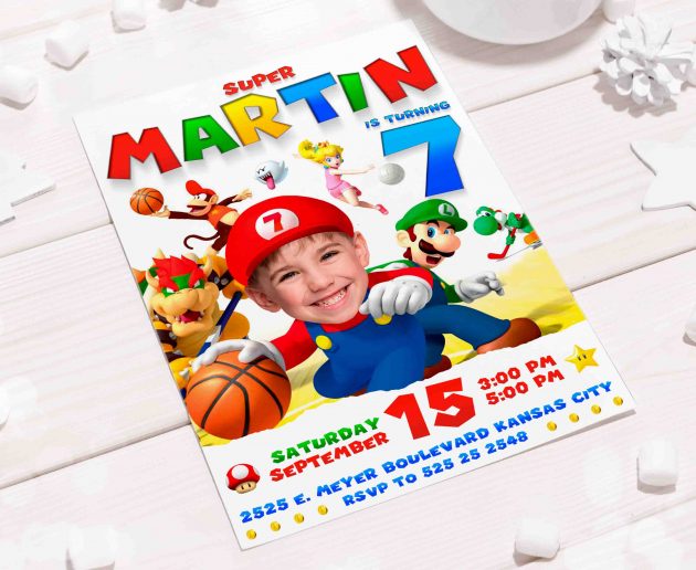 Super Mario Birthday Invitation with photo, custom photo - Image 5