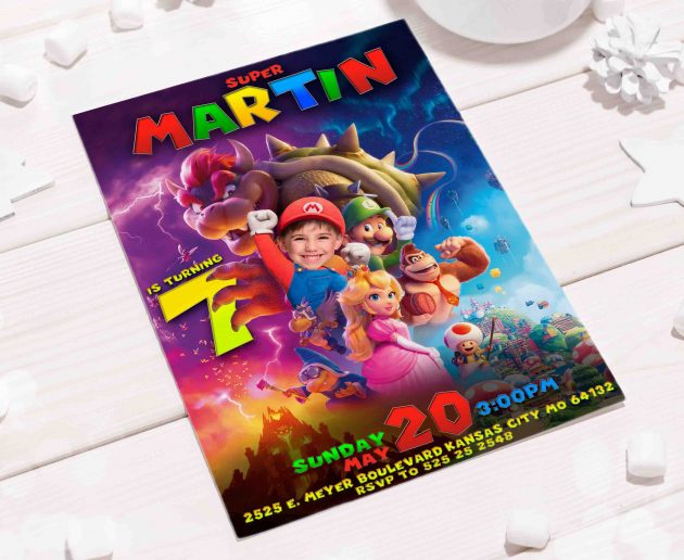 Super Mario Birthday Invitation with photo, custom photo - Image 4