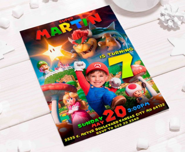 Super Mario Birthday Invitation with photo, custom photo - Image 4