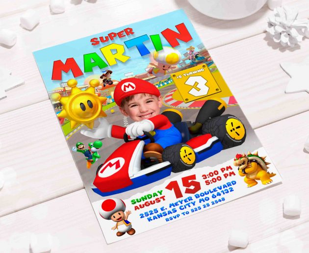 Super Mario Birthday Invitation with photo, custom photo - Image 5
