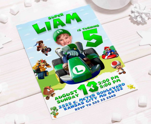 Super Luigi Birthday Invitation with photo, custom photo - Image 5