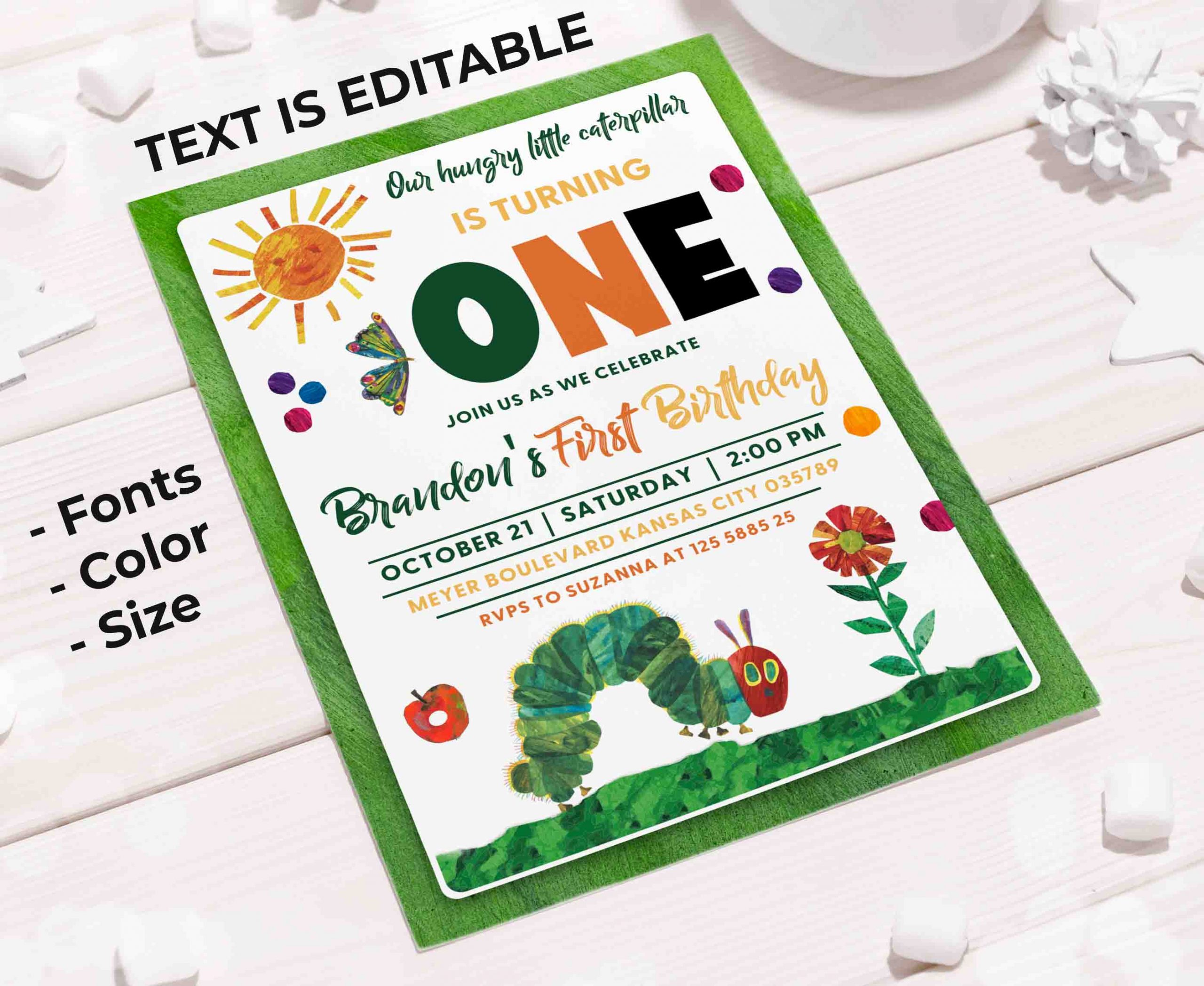 The Very Hungry Caterpillar Editable Invitation Template - Image 2