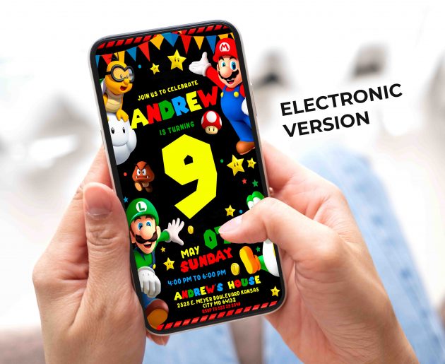 Super Mario Editable Invitation Template - Image 3