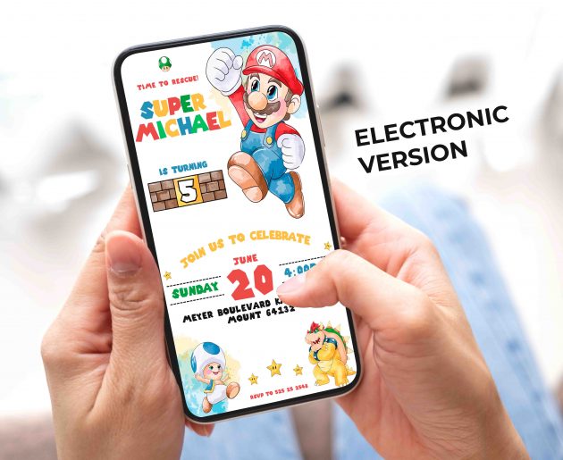 Super Mario Editable Invitation Template - Image 3