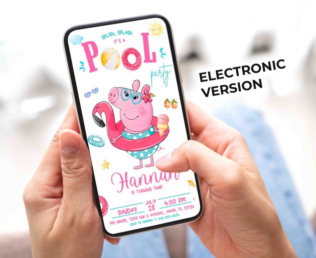 Peppa Pig Pool Editable Invitation Template - Image 3