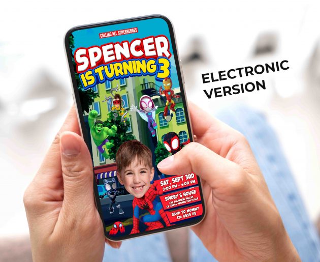 Spiderman Birthday Invitation with photo, custom photo - Image 3