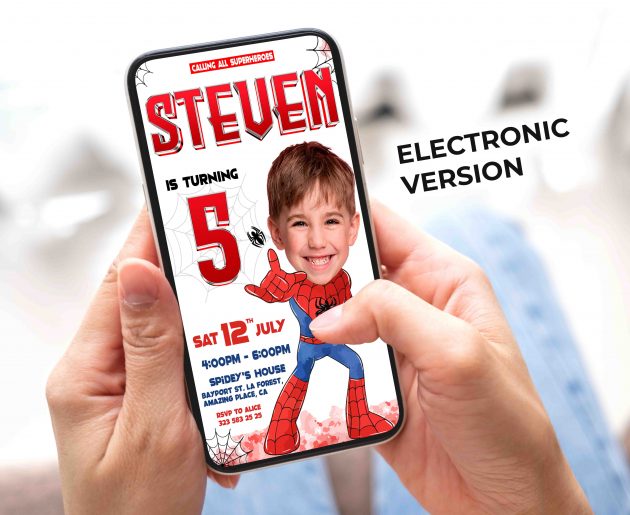 Spiderman Birthday Invitation with photo, custom photo - Image 3