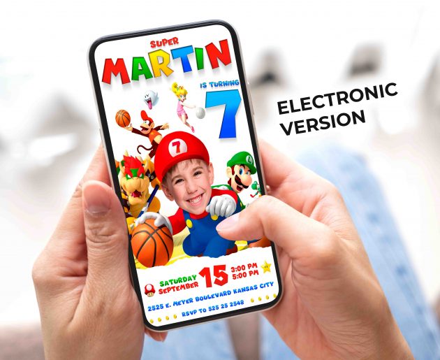 Super Mario Birthday Invitation with photo, custom photo - Image 3