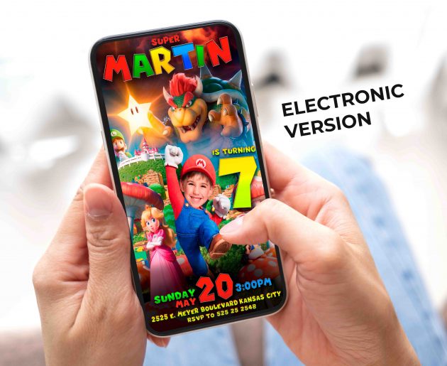 Super Mario Birthday Invitation with photo, custom photo - Image 3