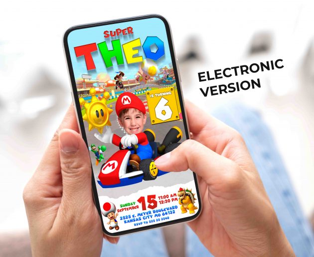 Super Mario Birthday Invitation with photo, custom photo - Image 3
