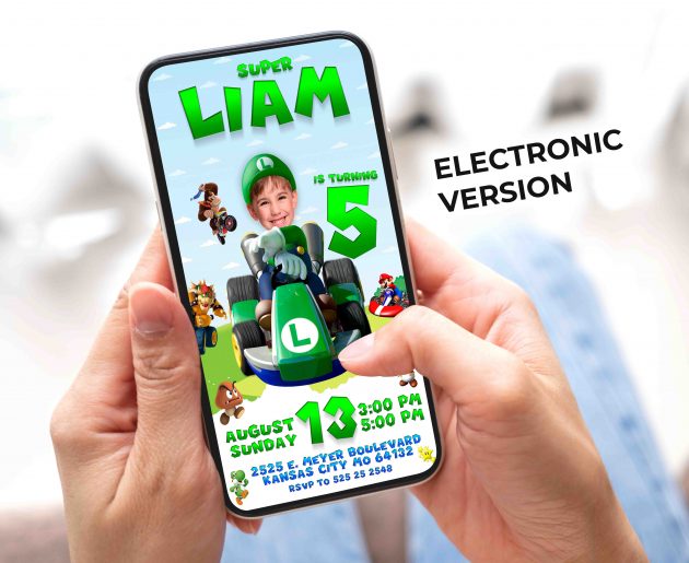 Super Luigi Birthday Invitation with photo, custom photo - Image 4