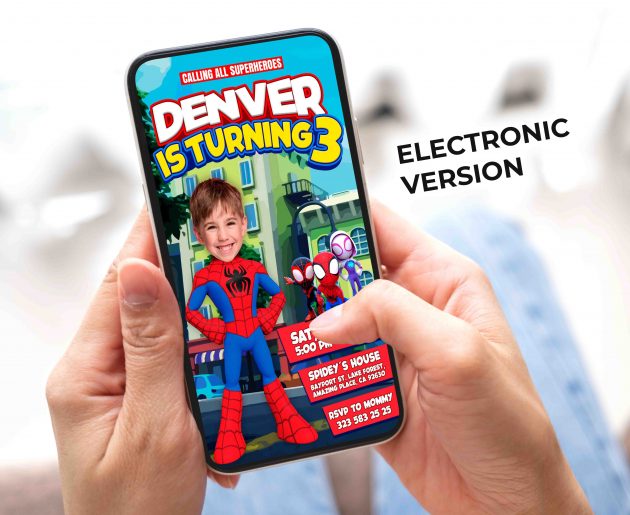 Spiderman Birthday Invitation with photo, custom photo - Image 3