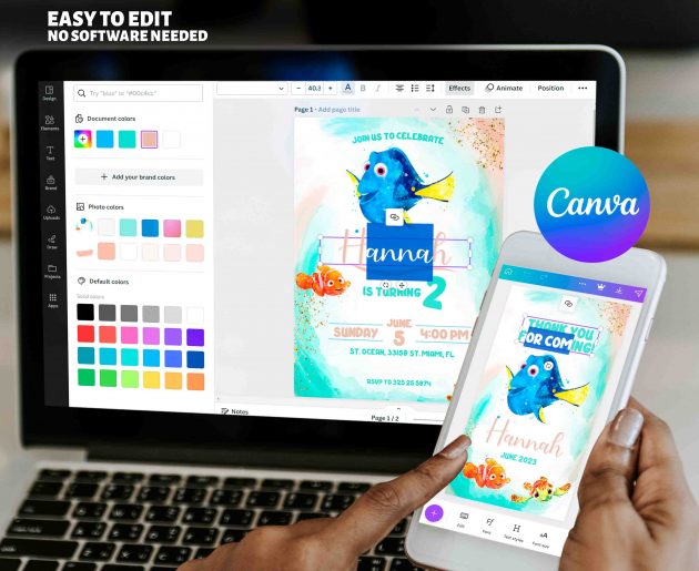 Finding Dory Watercolor Editable Invitation Template - Image 7