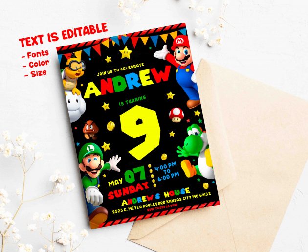 Super Mario Editable Invitation Template - Image 2