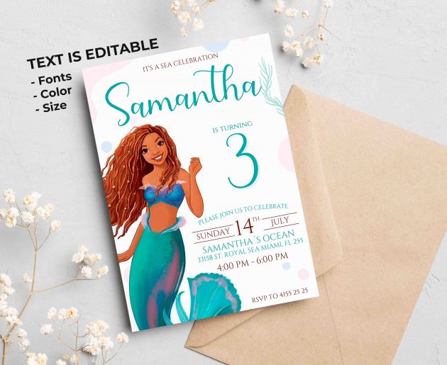 Little Mermaid Editable Invitation Template - Image 2