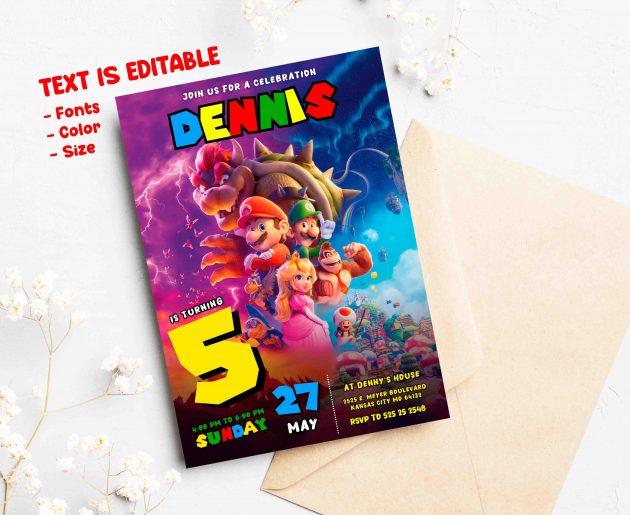 Super Mario Editable Invitation Template - Image 2