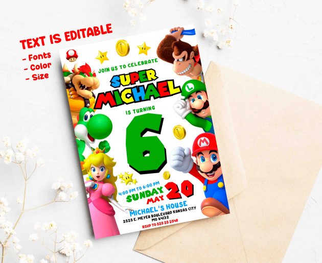 Super Mario Editable Invitation Template - Image 2