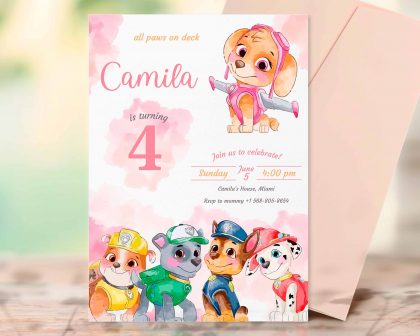Skye Paw Patrol Editable Invitation Template