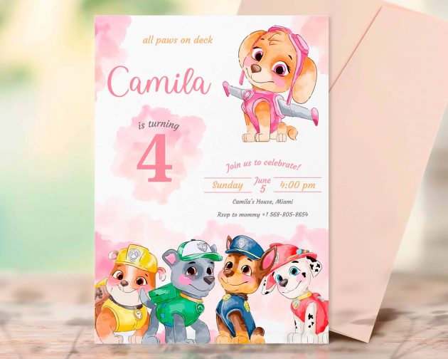 Skye Paw Patrol Editable Invitation Template