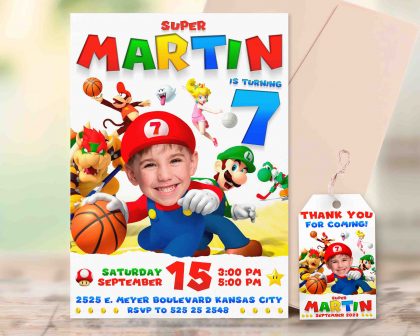 Super Mario Birthday Invitation with photo, custom photo