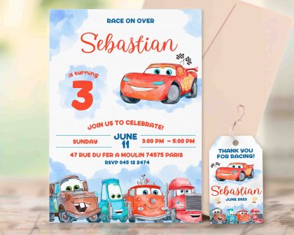 Cars Watercolor Editable Invitation Template