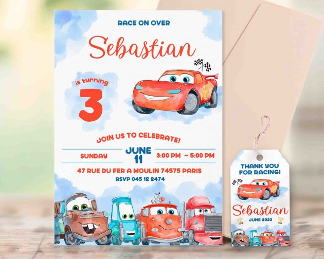 Cars Watercolor Editable Invitation Template