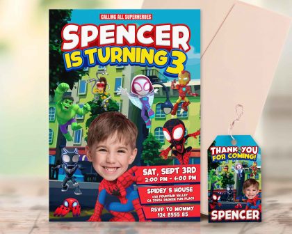 Spiderman Birthday Invitation with photo, custom photo