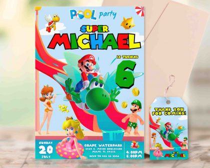 Super Mario Pool Editable Invitation Template