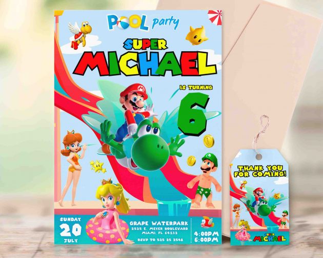 Super Mario Pool Editable Invitation Template