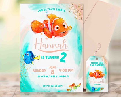 Finding Nemo Watercolor Editable Invitation Template