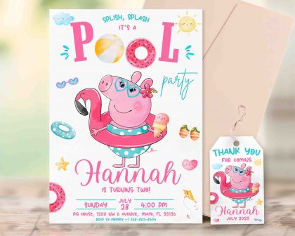 Peppa Pig Pool Editable Invitation Template