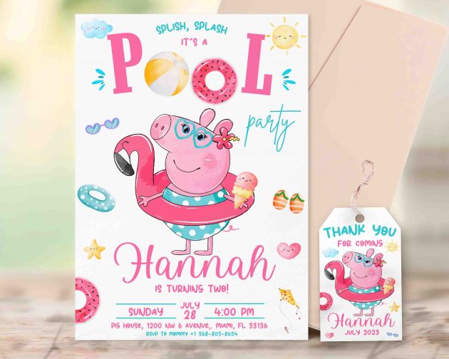 Peppa Pig Pool Editable Invitation Template