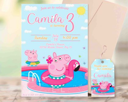 Peppa Pig Pool Editable Invitation Template