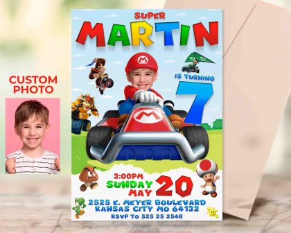 Super Mario Birthday Invitation with photo, custom photo