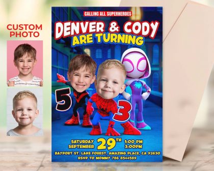 Spiderman Birthday Invitation with photo, custom photo