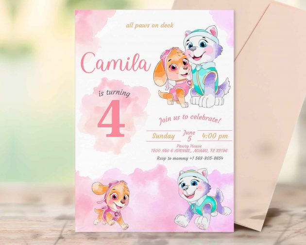Skye Everest Paw Patrol Editable Invitation Template