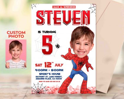 Spiderman Birthday Invitation with photo, custom photo