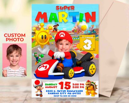 Super Mario Birthday Invitation with photo, custom photo