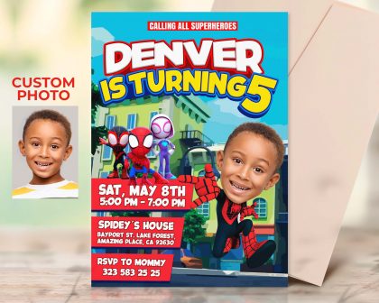 Spiderman Birthday Invitation with photo, custom photo