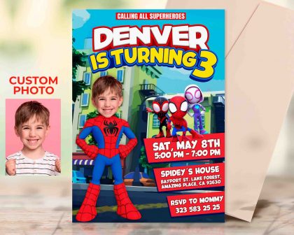 Spiderman Birthday Invitation with photo, custom photo