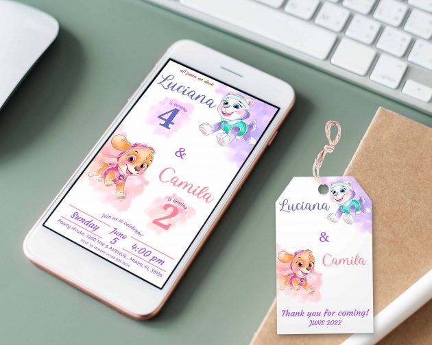 Sisters Paw Patrol Editable Invitation Template - Image 2