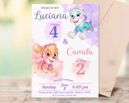 Sisters Paw Patrol Editable Invitation Template