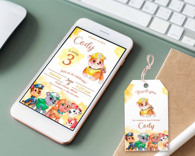 Rubble Paw Patrol Editable Invitation Template - Image 2