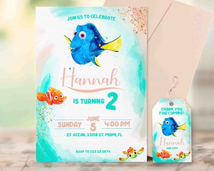 Finding Dory Watercolor Editable Invitation Template