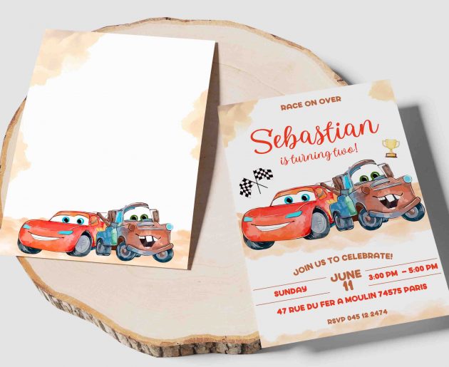 Cars Mater Watercolor Editable Invitation Template - Image 4
