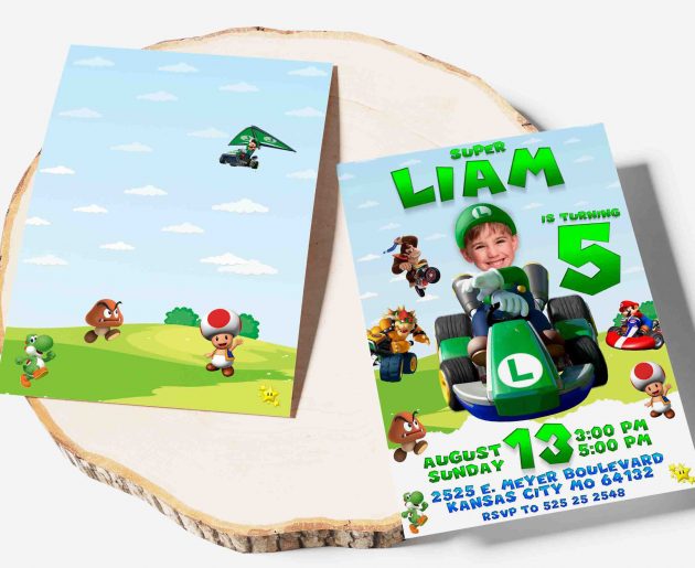 Super Luigi Birthday Invitation with photo, custom photo - Image 3