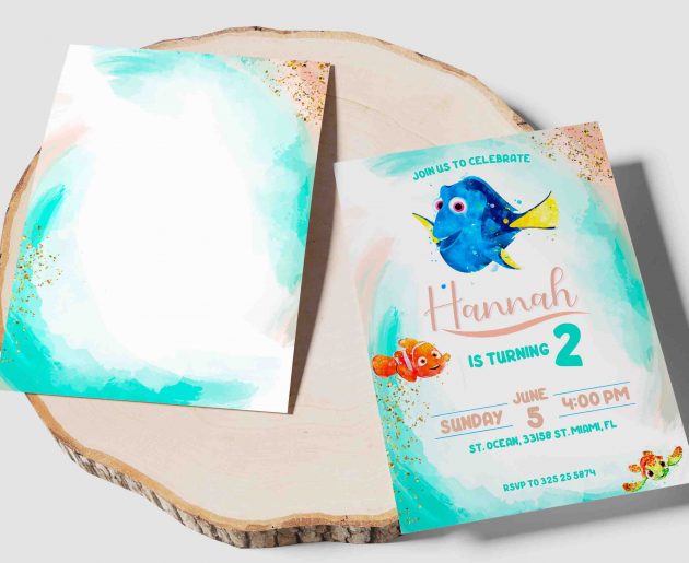 Finding Dory Watercolor Editable Invitation Template - Image 4