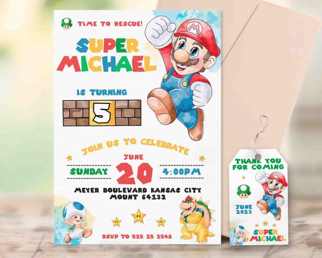 Super Mario Editable Invitation Template