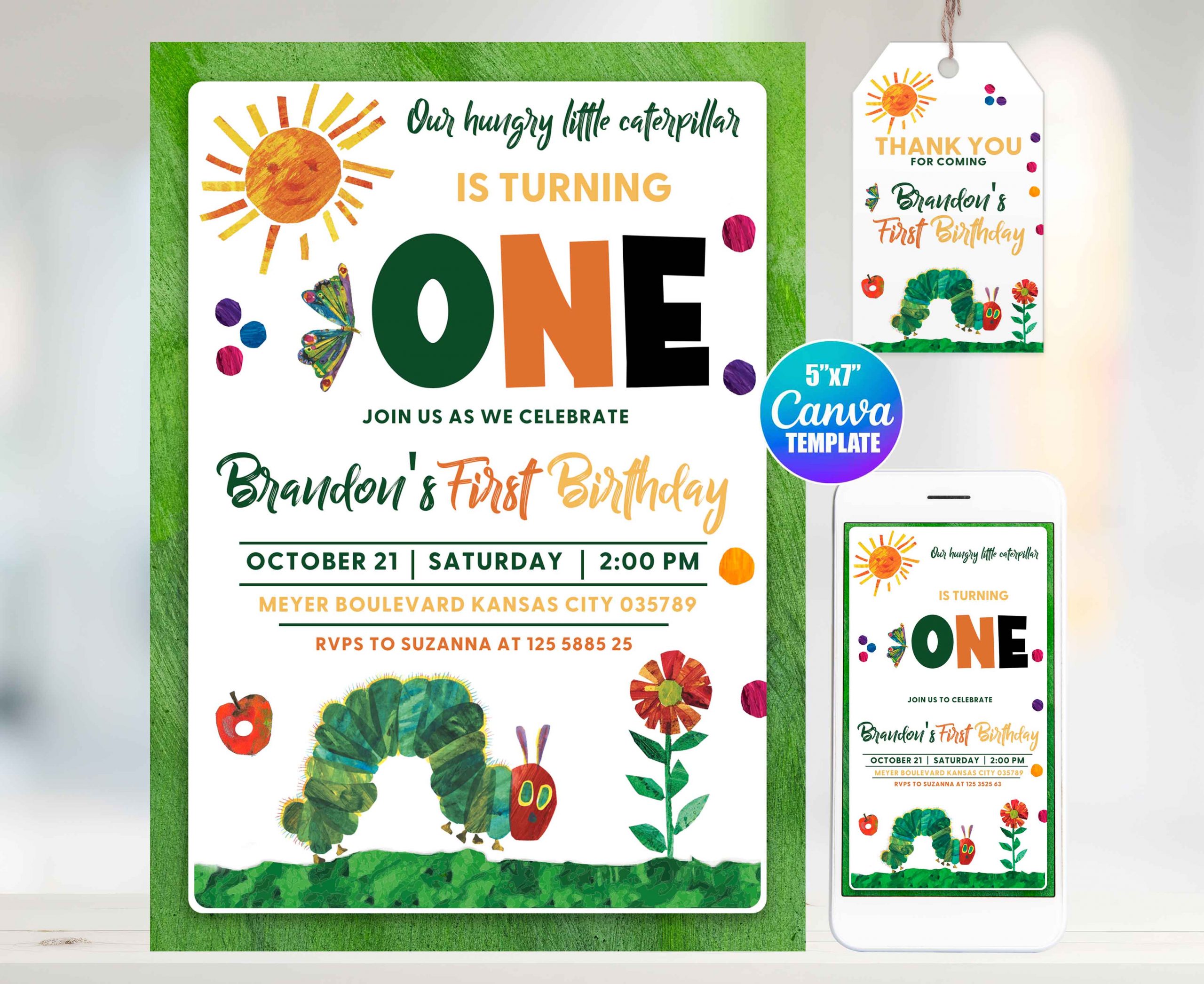 The Very Hungry Caterpillar Editable Invitation Template